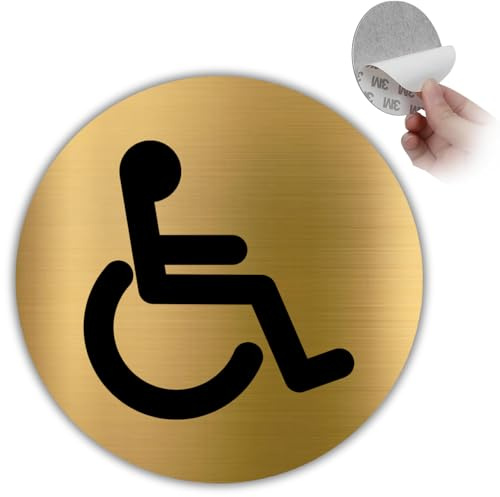 LEIASA | Panneau WC PMR - Ø 10 cm - Épaisseur 0,8 mm - Aluminium - Plaque Toilettes Handicapés - Autocollant Haute Adhérence - (Toilettes Handicapés)