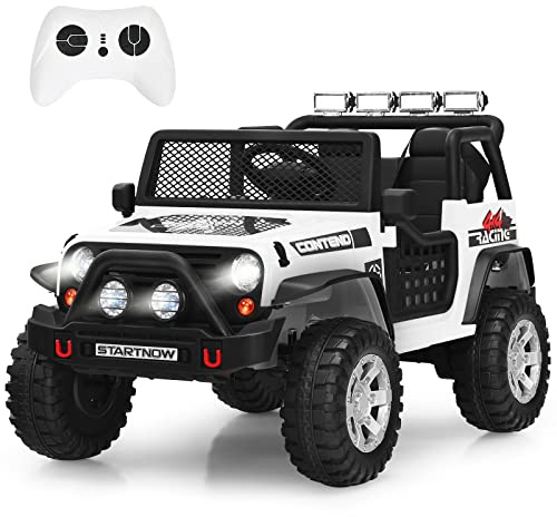 GOPLUS Elektroauto für Kinder, 12V Kinderauto mit Fernbedienung, Sanftanlauf, Hupe & Musik & USB & MP3, realistischer Truck mit großen Reifen für Kinder ab 3 Jahren (Schwarz)
