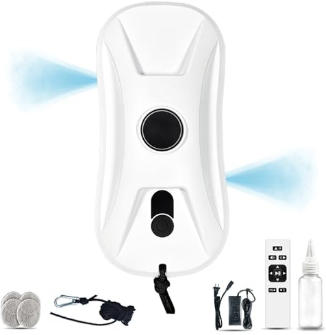 UEXEDO Robot pulitore elettrico per vetri con telecomando, robot lavavetri automatico 68dB,getto d'acqua a tre vie, per finestre interne esterne (bianco)