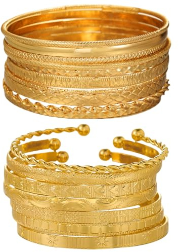 MLPKOI 17 Piezas Set de Pulseras Mujer, 17 Piezas Cadenas Apilables, Mujeres Juego De Joyas De Moda, Mujer Oro Pulseras, Pulsera Ajustable Apilables Pulseras, Regalo de San Valentín