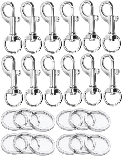 Juego de 24 piezas: 12 mosquetones con articulación giratoria de 6 g y 12 llaveros de 20 mm de acero inoxidable 304, mosquetón para correa de perro, llaveros, bolsos y proyectos de bricolaje, juego de