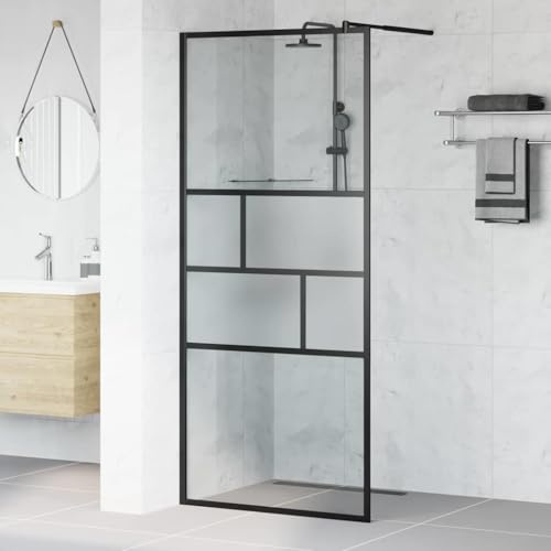 QUAHEAS Walk-in Duschwand Schwarz 90 x 195 x 0,5 cm aus Glas und Aluminium, rahmenlose Duschabtrennung mit Spritzschutz, Seitenwand für barrierefreies Bad, pflegeleicht und langlebig
