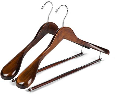 Luxury Wide Shoulder Wooden Hangers 2 Pack, with Locking Bar, Smooth Retro Finish Wood Suit Hanger Coat Hanger for Closet, Holds Up to 20lbs, 360° Swivel Hook, for Jacket, Dress Heavy Clothes Hangers