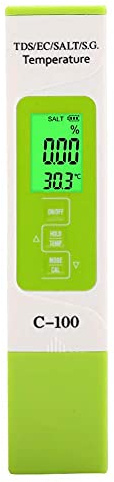 Zerodis Digitale Wasserqualität Tester, Wassertest kit C-100 5 in 1 Salzgehalt TDS EC Meerwassertester Multifunktions-Wasserqualitätstester mit Hintergrundbeleuchtung