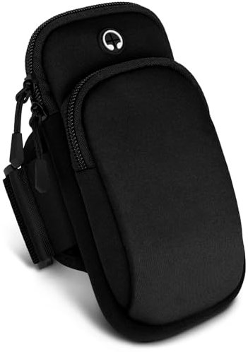 ONEFLOW Premium Sportarmband Handy Armband zum Joggen kompatibel mit CAT S42 | Lauftasche Smartphone Armtasche weich, 2 Fächer - Sport Handyhalterung Arm, Schwarz