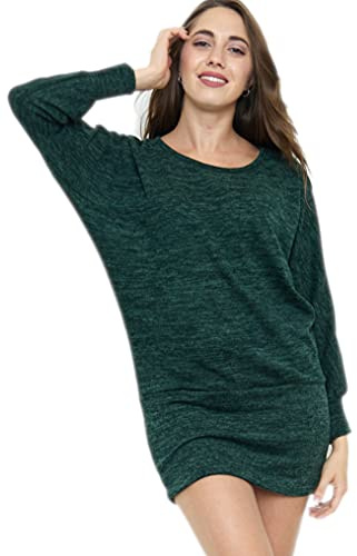 Van Der Rich ® - Mini Robe Pull Manche Chauve-Souris Style Oversize -Femme (Vert, M-L)