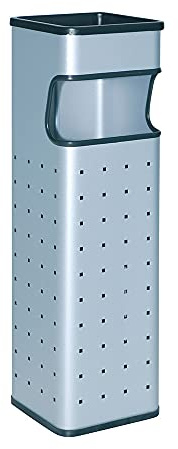 OFITURIA® Cenicero Papelera de Pie y Pared para Exterior Metálico 24 litros Color Plata Perforado Bandeja Extraíble en Negro