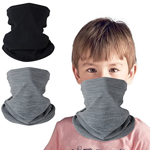 HEGCOIIE 2 stycken barn loop halsduk fleece tubhalsduk halsvärmare halsduk vindtät skidmask varmare för utomhus skidåkning cykling, Svartgrå, 7.87 x 11.81 inch