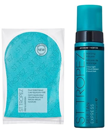 St.Tropez Express Mousse 6.7 Fl Oz with Applicator Mitt | Fast Acting Tan, Develops in 1-3 Hours | Double Sided Luxe Mitt for Streak-Free Tan | Vegan & Cruelty Free