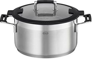 RÖSLE SILENCE PRO Kochtopf, Hochwertiger Universaltopf aus Edelstahl 18/10, 24 cm, Glasdeckel, Innenskalierung, induktionsgeeignet, spülmaschinengeeignet, Silberfarben / Schwarz