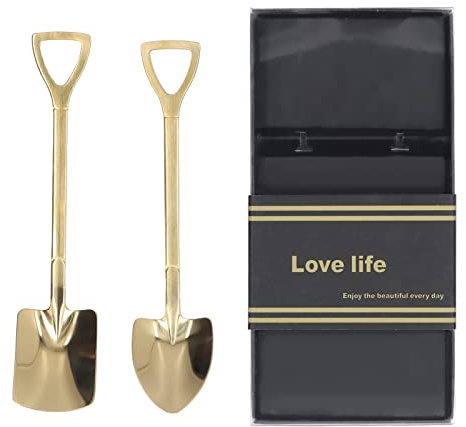 Hapivida 2-teiliges Edelstahl Schaufel Löffel Set, Neuheit Spaten Teelöffel Eislöffel, Dessert, Kaffee, Zucker, Wassermelone, Modisches Geschirr(Gold)