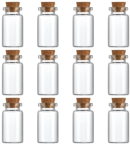Leikedun 12 Pcs Small Glass Bottles with Cork Lids, Mini Empty Spell Jars | Mini empty cork stopper jars for DIY crafts, wedding party decorations, tiny message wish bottle with cork lids