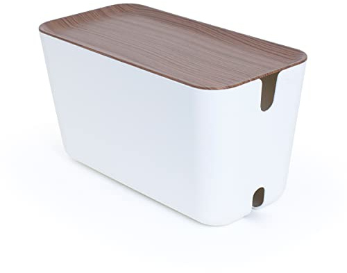 bosign Kabelbox XXL Kabelmanagement und Ladestation Box zum Kabel Verstecken bei Kabelsalat aus Flammhemmenden Kunststoff Award-Winning Design Weiß/Dunkelbraun Holzoptik 46 x 21.5 x 24.5 cm