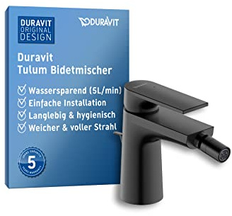 Duravit Tulum Einhebel-Bidetarmatur (Auslauf Höhe 83 mm), Bidetmischer mit Zugstangen-Ablaufgarnitur, Schwarz Matt