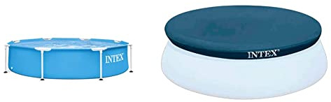 Intex Frame Pool Set Rondo Ø 244 x 51 cm, 28205NP & Easy Set Pool Cover - Poolabdeckplane - Ø 244 cm - Für Easy Set Pools