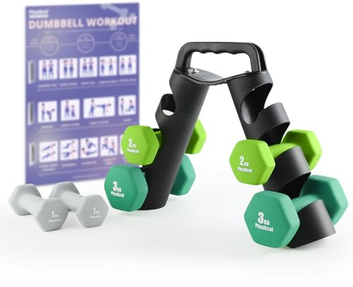 PhysKcal Weights Dumbbells Set of 6 with Portable Rack | 360°Rotatable Rack for Easy Storage, Ideal for Home Workout, Pilates, Rehab & Cardio, Health Gift for Women, Beginners & Kids