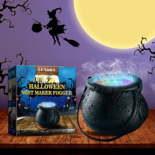 YANYUESHOP Halloween Mist Maker Fogger - Halloween Witch Light,Indoor Decoration Mini Ultrasonic Fogger, Witch Cauldron Fog Maker Water Geyser Pond Fog, with 12 LED Light Color Change (B)