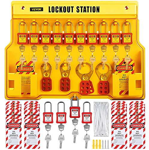 VEVOR Kit d'Étiquetage de Verrouillage 58 PCS Kit de Station de Cadenas d'Étiquetage 39,3 x 55,8 cm Kit de Sécurité électrique de Verrou Loto Utilisés pour Arrêter ou Verrouiller Machines Dangereuses