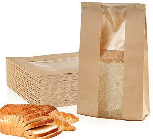 Papiertüten Braun 50Stk Braune Papiertüten mit Fenster Butterbrottüten | 12x9x30cm | 50 Stück Braune Kraftpapiertüten mit Fenster | Ideal als Geschenktüten für Sandwich, Kekse & Gastgeschenke