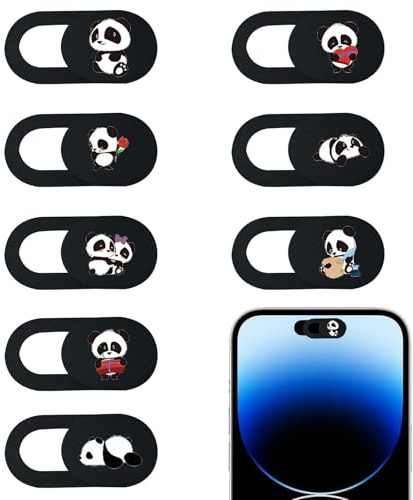Cover per webcam [confezione da 8], copertura per fotocamera con simpatico panda per laptop, ultra sottile, divertente copertura per la privacy della fotocamera, scorrevole per smartphone, tablet