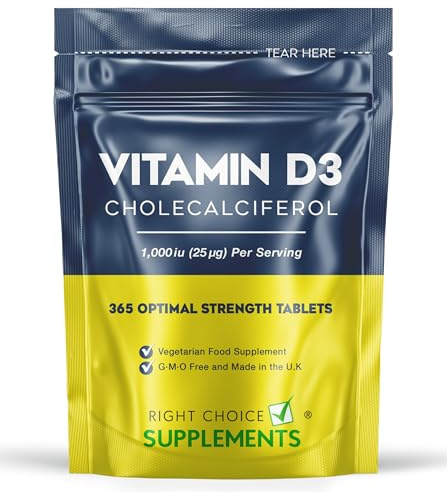 Vitamin D3 1000iu - 1 Year Supply, 365 Easy-Swallow VIT D Tablets, Vegetarian, Optimal Strength Immune Support Supplement