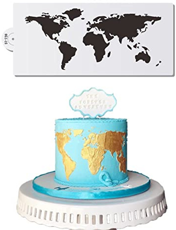 World Map Design Kuchen Dekoration Vorlage Pulverisierte Zucker Sieb Schablonen Hochzeitstorte Dekorative Blumenkante Grenze Zeichnen Formplattendekoration Plastikformen Airbrush Backwerkzeug