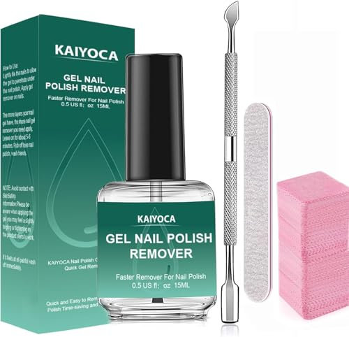 KAIYOCA Dissolvant pour vernis à ongles gel avec kit avec repousse-cuticules, lingettes et limes à sable, dissolution rapide en 3 à 5 minutes