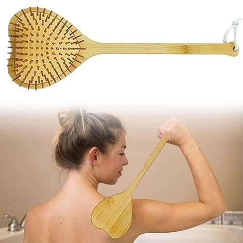 Rascador de espalda de bambú: rascador de madera con cabeza extra ancha, mango largo de 40 cm, masajeador de madera para adultos, hombres, mujeres, alivio del picor (color madera)