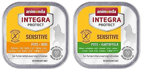 animonda Integra Protect Katze Sensitive & animonda Integra Protect Katze Sensitive, Diät Katzenfutter, Nassfutter bei Futtermittelallergie, mit Pute + Kartoffel, 16 x 100 g