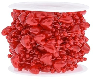 SYSUII 10m Herzen Perlenband Perlenkette Perlengirlande Perlenschnur DIY Perlenband Kristallperlen Girland DIY Perlenband Für Hochzeitsdeko Partydeko Geburtstag Taufe Tischdeko Brautstraus -Rot