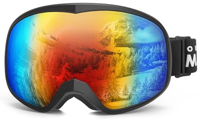 OutdoorMaster Owl Lunettes Ski enfant OTG,protection 100% UV,Lunettes Snowboard antibuée(cadre noir+VLT 15% revo Color)