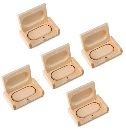 5 unidades de memoria USB de madera con caja de madera (madera de arce elipse, 3.0 128 GB)