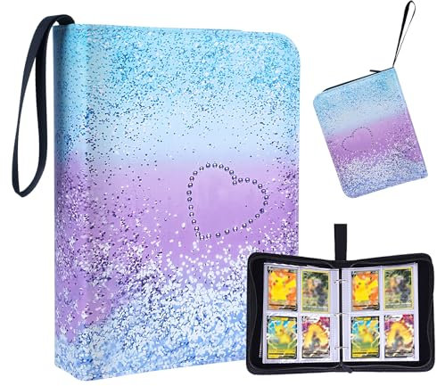 FINEASY Sammelkarten Album, Sammelalbum Karten, Sammelalbum mit 4 Fächern, 400 Fächern, Sammelkartenhalter mit 50 Hüllen, Sammlung von Sammelkartenspielen, Sammelkarten ordner für Kinder und Mädchen