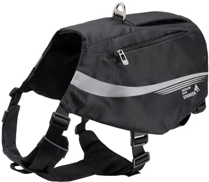 EXCELLENT ELITE SPANKER Y-förmiger reflektierender Hunderucksack mit Henkeltaschen Keine Zug-D-Ringe Leichte Wanderausrüstung für Hunde Jagd Camping Reisen（BLK）