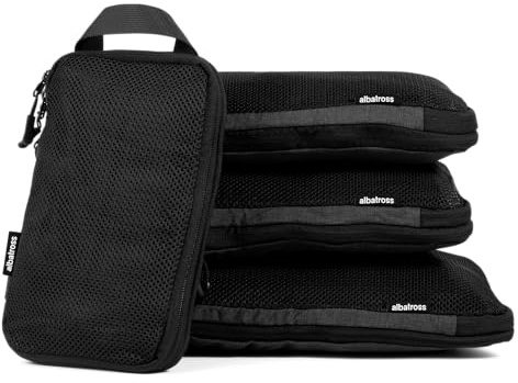 Albatross Cubi per imballaggio a compressione, cubi da imballaggio per valigie e zaini, realizzati in tessuto riciclato (set di 4 compressioni, nero)