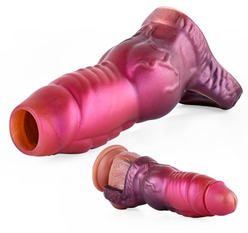 Hrekssi Silikon XXL Penismanschetten Groß Penishülle Penis Sleevemit rutschfest Verdickt Hodenring, Knoten Verzögerung Ejakulation Penis Verlängerung Extrem Sextoy Sex Spielzeug für Männer,L