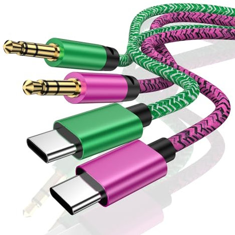 Aux Cable to USB C for iPhone in Car,2 Pack 1M USB Type C to 3.5mm Aux Jack Cable for Car Stereo,Samsung Galaxy S25 S24 Ultra S23 S22+ S21 A55 A54 A15 A16,iPhone 16 15,Huawei,Google,Headphone,Speaker