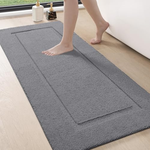 DEXI Badezimmerteppich 60 x 150 cm, Badteppich rutschfest Waschbar, weicher Badematte, Mikrofaser Absorbent Badvorleger, Badematten für Badewanne, Duschraum und Badezimmer, Grau | Weiche Mikrofaser, saugfähig, Rückseite aus TPR, maschinenwaschbar, Badteppich für Dusche, Badewanne und Waschbecken