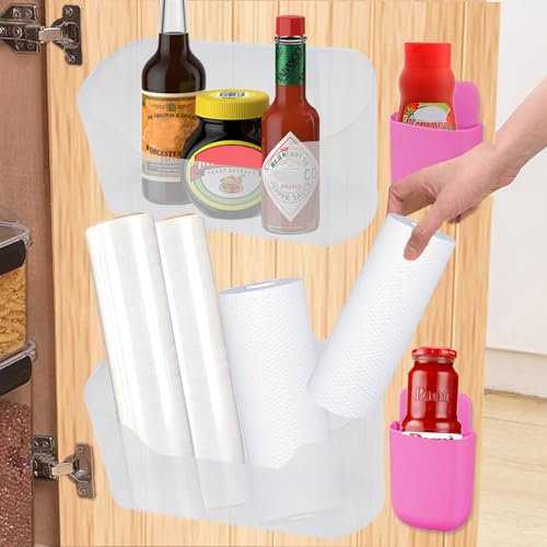 Volhuluk 4 Piezas Caja de Almacenamiento de Puerta de Cocina, Caja de Almacenamiento Adhesivo Montada en Pared, Organizadores de Cesta de Gabinete Etraíble para Baño