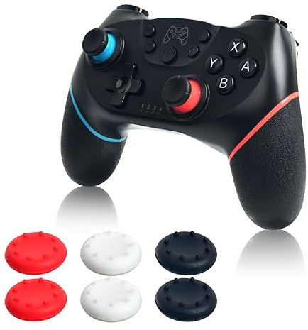 AMATHINGS Pro Controller passend für Nintendo Switch 1 und 2 (OLED & Lite) | Inkl. 6 Silikon-Pads für extra Grip | Stabile Bluetooth-Verbindung | Einstellbare Turbo & Dual Vibration Funktion | Schwarz