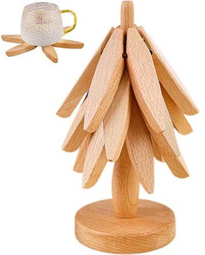 Muteitt Dessous De Plat en Bois pour Plats Chauds, Ensemble De Dessous De Plat en Forme d'arbre pour Décoration De Cuisine, Dessous De Verre Antidérapant Chaud, Dessous De Plat