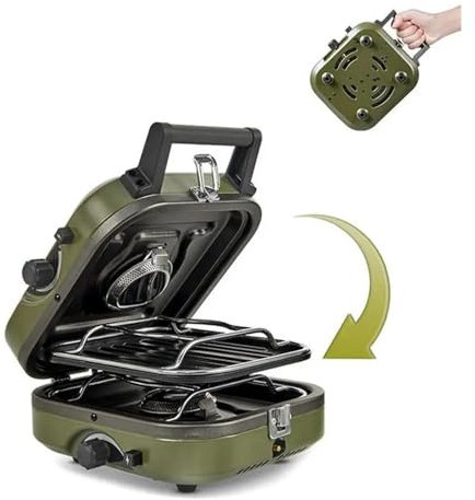 Fornello a gas portatile da campeggio – Fornello a gas pieghevole a doppio fuoco per esterni, per picnic, cucina ad alta potenza