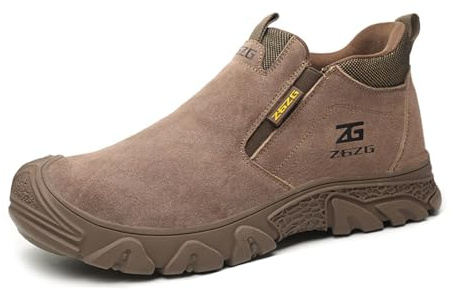Steel Toe Cap Safety Shoes Mens Leather Slip On Work Ankle Boots Anti-Splashing Welder Protective Trainers Footwear Brown