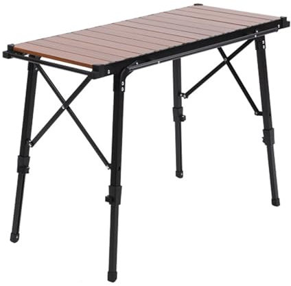 Aluminium Camping Rolltisch mit verstellbarer Höhe, rollbarer Picknicktisch mit leicht zu tragender Tasche, geeignet für 2 4 Personen für Picknicks im Freien, Camping, Grillen und Partys (braun)