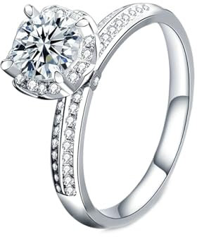BCughia Diamantring Weißgold 750, Damen 18 Karat Solitär Ring mit Labor Diamant 1ct Eheringe Freundschaftsringe Größe 53 (16.9)