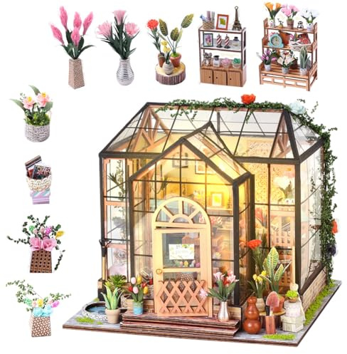Book Nook Miniatur Haus Set, Miniatur Haus Gewächshaus DIY Miniature House Holz Mit Möbel und Licht, Puppenhaus, 3D Miniatur Puppenhaus Holz Mini Modellbausätze Geschenk für Teenager Erwachsene #01