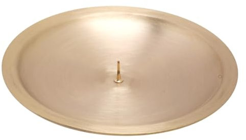 MOMENTU® Kerzenteller rund mit Dorn – Messing gebürstet Ø 13 cm [Gold, Handarbeit] – Kerzenständer, Kerzenuntersetzer, Dekoteller, Kerzenschale Stumpenkerzen, Tauf-, Kommunion- und Konfirmationskerze