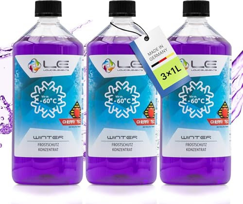 Liquid Elements Winter Frostschutz Konzentrat 3x1L, Cherry Tec | Frostschutzmittel schlierenfrei, wirksam bis -60°C, verhindert Einfrieren der Scheibenwaschanlage