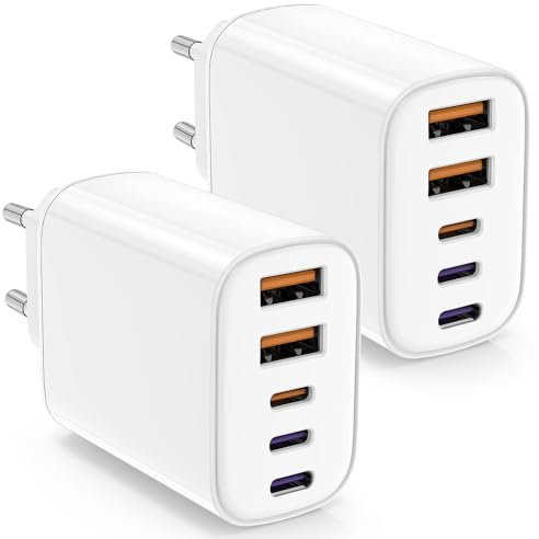 Lot de 2 Chargeurs Multi Rapide USB C pour iPhone, 5 Ports PD 3 USBC+QC 2 USBA,Type C Fast Bloc Adaptateur Prise Murale pour Apple iPhone 17 Pro Max/17 Air/16 Plus/15 Pro/14/13 Mini/12/11/iPad/Samsung