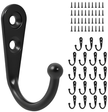 20 Pcs Small Key Hooks for Hanging, Key Holder, Wall Mount Hook with Stainless Steel Screws, Command Hooks Utility Hangers for Key, Hat, Cup, Coat, Picture (Black)